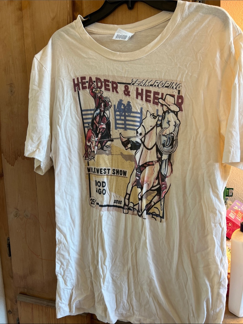 Bella Canvas Cream Graphic Rodeo Tee with Red & Blue Accents